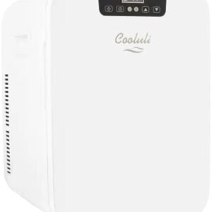 Cooluli 20L Mini Fridge For Bedroom - Car, Office Desk & College Dorm Room - Glass Front & Digital Temperature Control - 12v Small Refrigerator for Food, Drinks, Skincare, Beauty & Breast Milk (White)