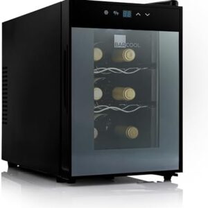 Barcool VINO6 – Table-Top Wine Fridge Black | 5-18°C | Wine Cooler | LED + Digital Display | Glass Door Drinks Cellar | Single-Zone (6 Bottle)